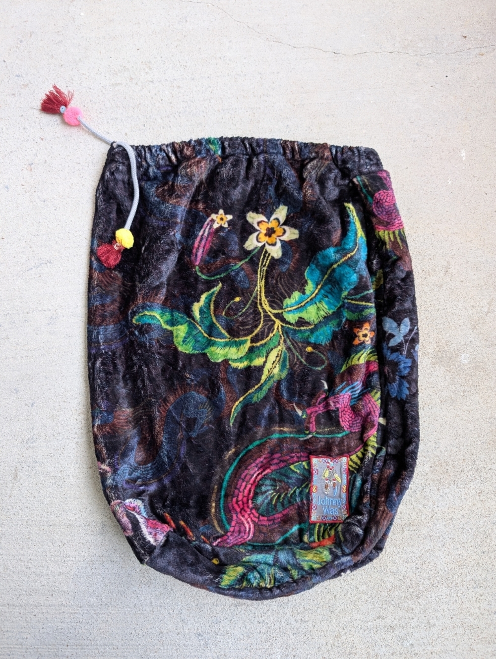 Johnny Was Boho Floral Multicolor Drawstring Sling Bag